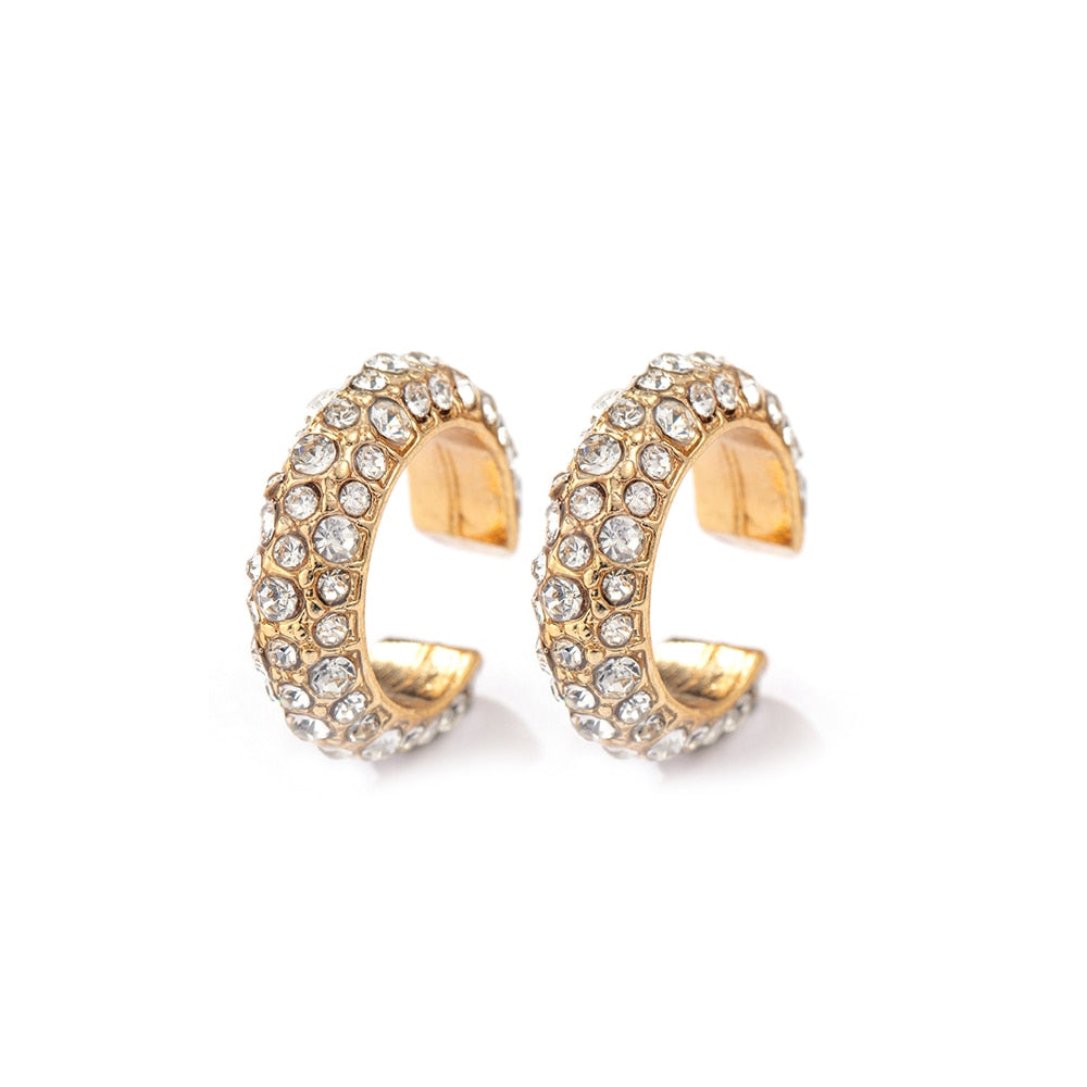 2023 New Fashion Pearl Ear Cuff Bohemia Stackable C Shaped CZ Rhinestone Small Earcuffs Clip Earrings for Women Wedding Jewelry