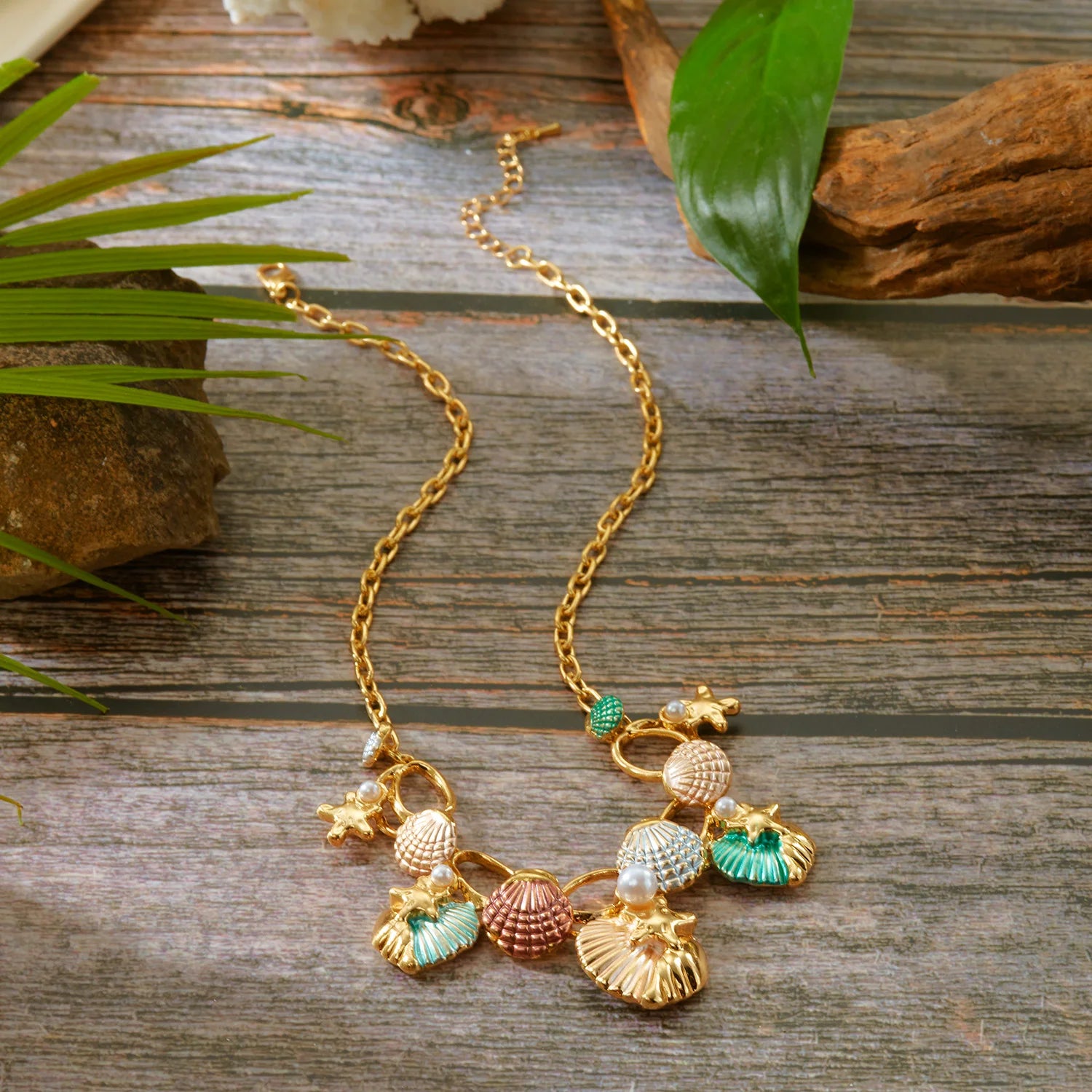 Starfish, Coral and Pearl Zircon Choker, Bracelet or Earring Set