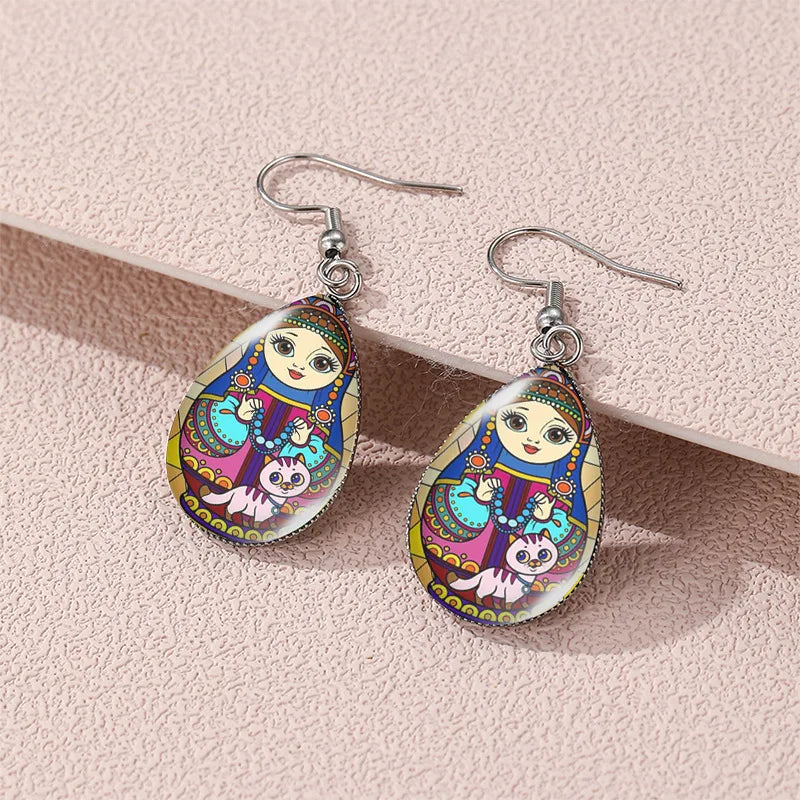 Matryoshka Doll Resin Boho Drop Earrings Jewelry