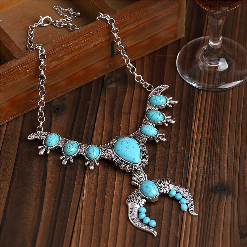Indian Statement ox Horn Pendants Necklace Women Silver Plated Vintage Tribes Maxi Large Collar Necklace Jewelry