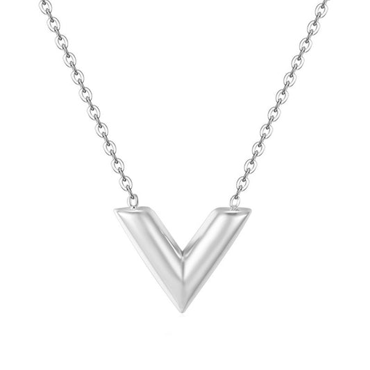 Fashion Brand V Letter Pendant Necklace For Woman Stainless Steel Women Necklace Luxury Jewelry Female  gift - Charlie Dolly