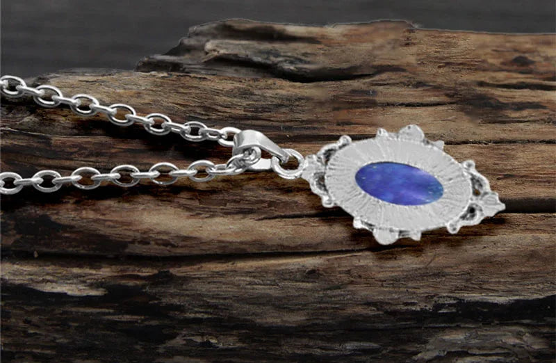 Vintage Look Natural Stone Lapis Lazuli Jewelry Sets Solid Silver Plated Necklace Earrings Flower Fashion Jewelry - Charlie Dolly