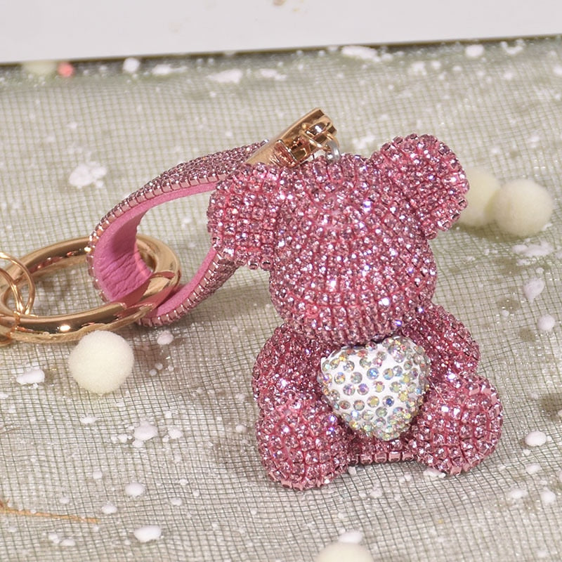 keychain cute diamond-encrusted bear car key pendant diamond female high-end personality bag pendant Valentine's Day present - Charlie Dolly