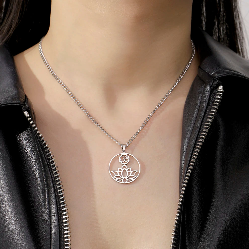 Lotus Mandala OM Symbol Spiritual Amulet Necklace