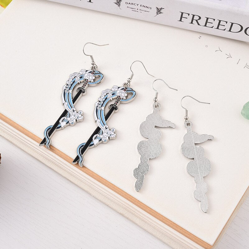 Fashion metal Tanjiro Earrings Demon Slayer Earrings Anime Cosplay Props Drop Long Earrings for man Women Jewelry Style