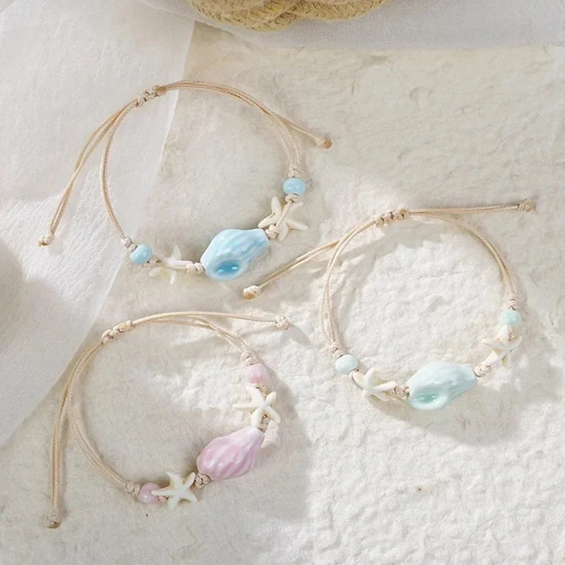 Bohemian Conch, Starfish and Shell Beaded Bangle Bracelet