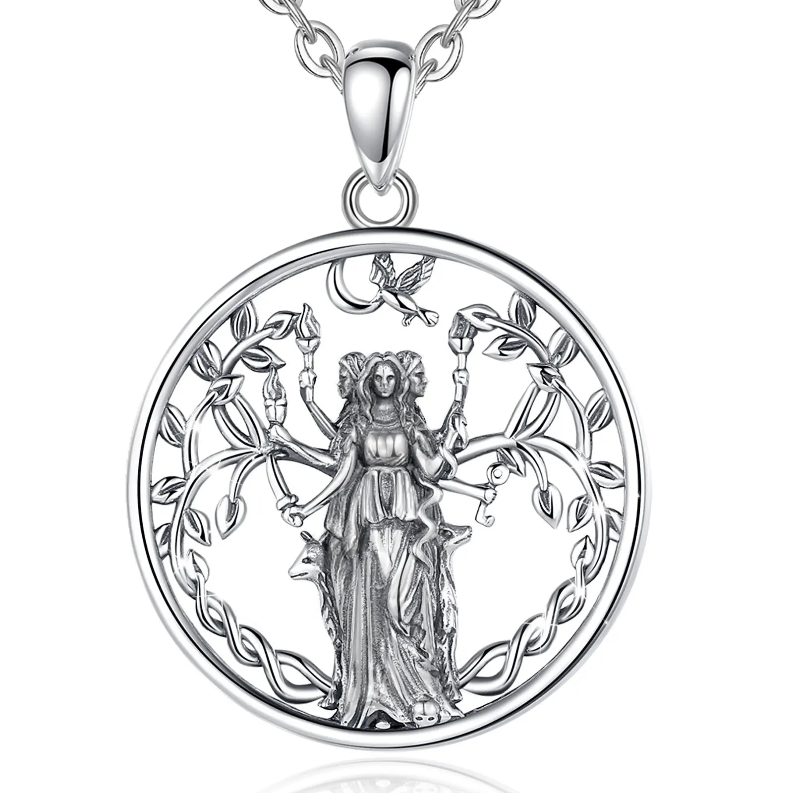 Triple Moon Goddess Hecate Amulet Necklace, S925 Sterling Silver