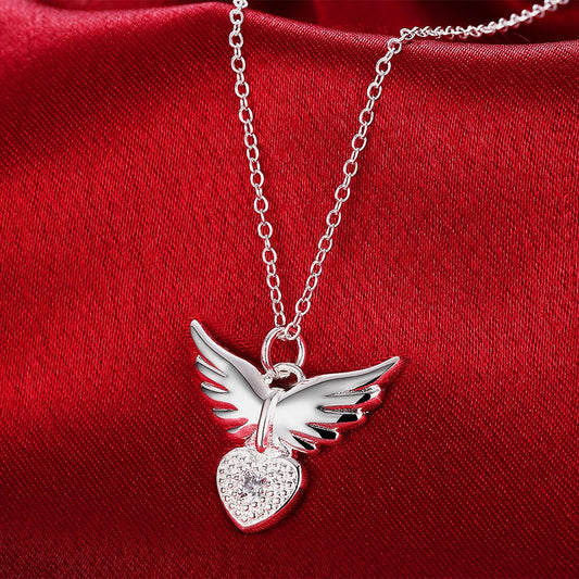 925 Sterling Silver 18 inches Zircon elegant Heart wings Pendant Necklace For Women Fashion Jewelry Christmas Gifts - Charlie Dolly