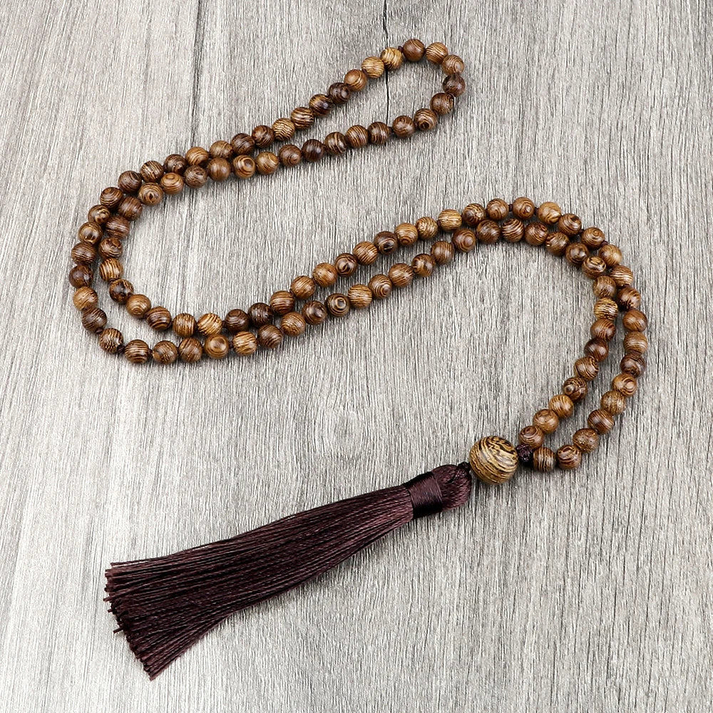 Wooden Bead 108 Mala Tassel Necklace Jewelry