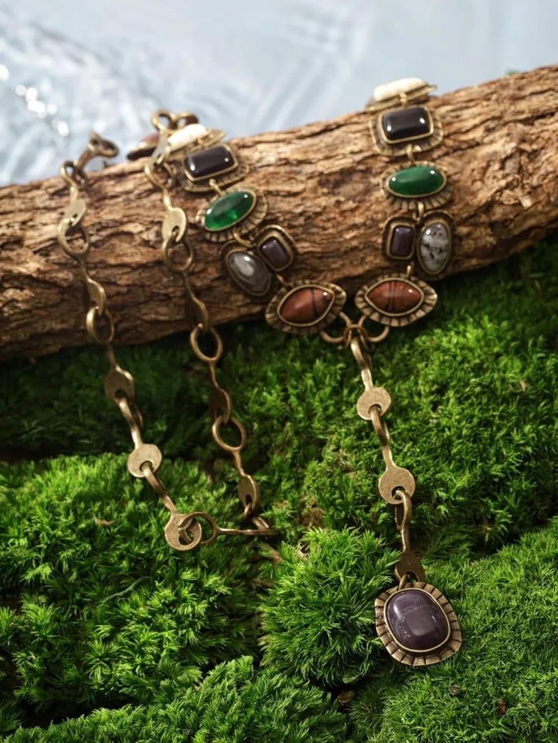 Y Shape Retro Stone Pendant Necklace Jewelry