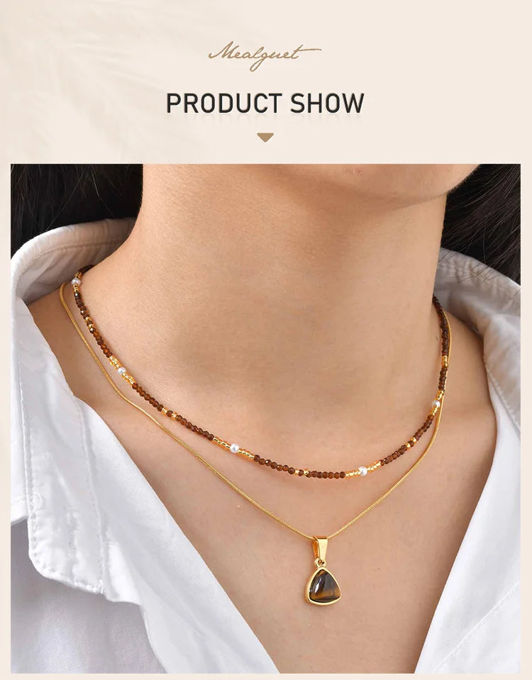 Beaded Choker Necklace for Women, 18K Gold Plated Boho Colorful Natural Stone Beads Chain Necklace stackable Handmade Jewelry - Charlie Dolly