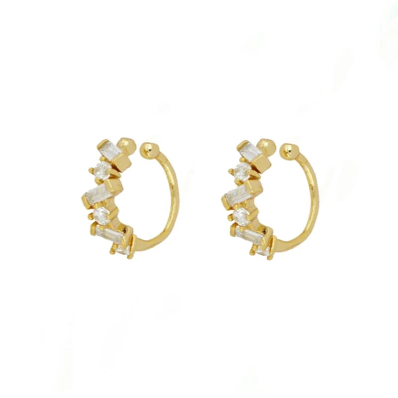 Gold Plated Hoop Stud Ear Cuff Earrings Set Jewelry