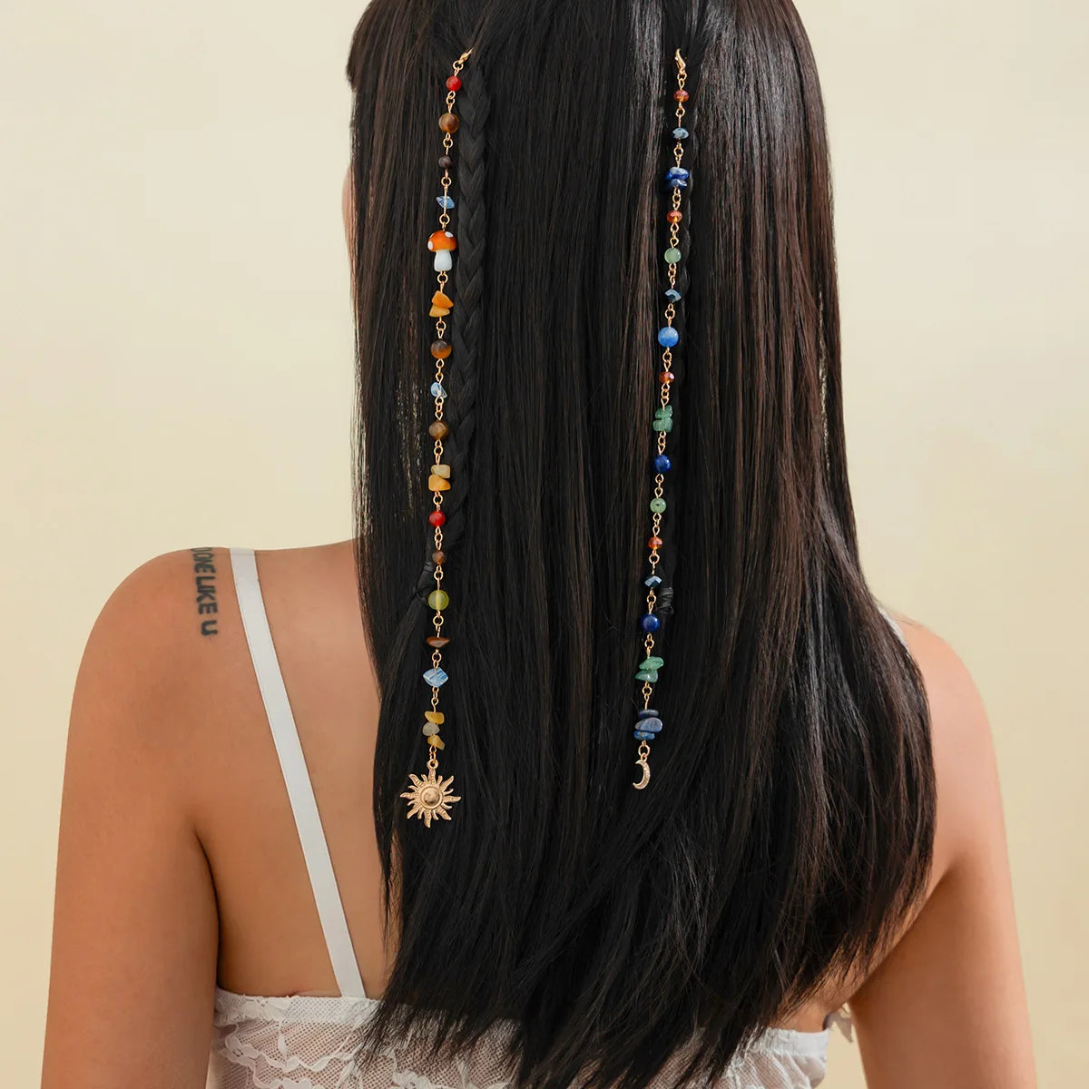 Boho Hair Chain Seashell & Drusy Fringe Hair Jewelry Natural Stone Braid Accent Beach Festival Hair Accessories - Charlie Dolly