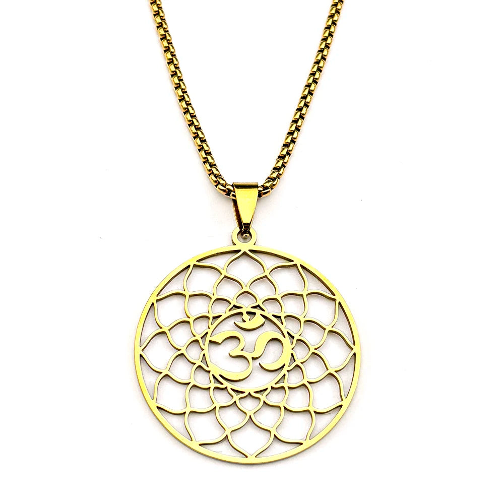 Lotus Flower of Life & Hindu Om Yoga Amulet Necklace, Sacred Geometry Talisman