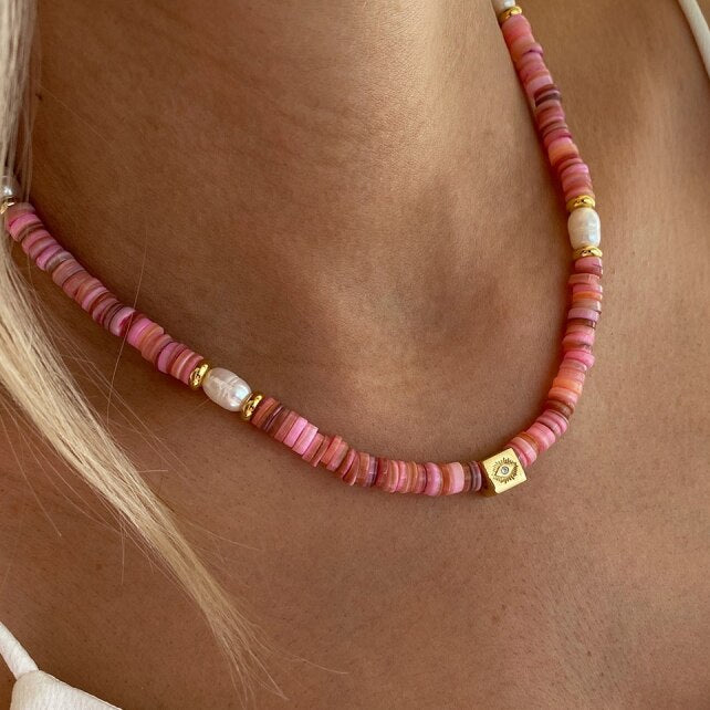 Natural Freshwater Pearl Necklace Boho Multilayer Matching Fashion Jewelry crystal Stone Women