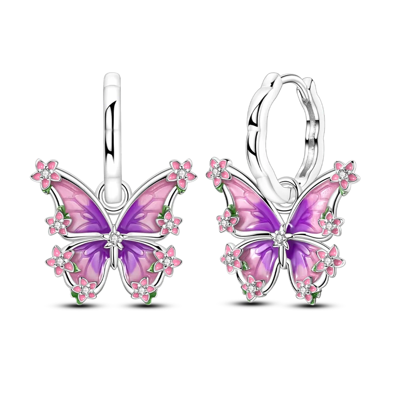 Sterling Silver Clover Butterfly Hoop Earrings Jewelry