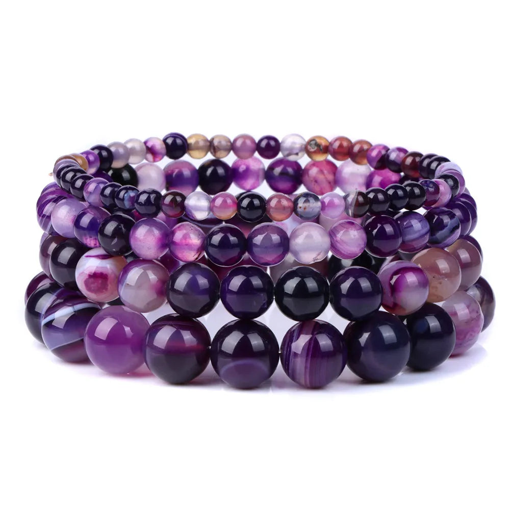 Fashion Natural Brown Striped Agates Bracelet Women 4/6/8/10mm Agates Beads Elastic Bracelets for Men Reiki Healing Boho Jewelry - Charlie Dolly