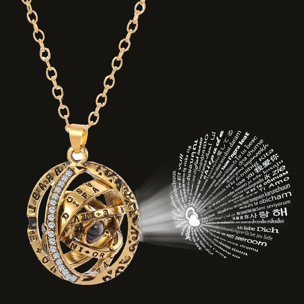 Projection Necklace, I Love You in 100 Languages, Zircon Heart Pendant Gift