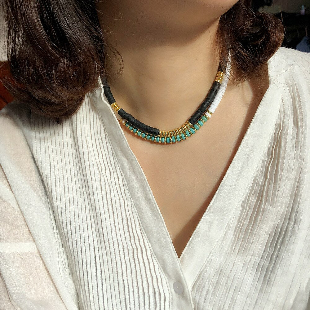 Fashion Soft Pottery Choker Necklace For Women Bohemian Colorful Clay Collar Shell Necklace Summer Beach Jewelry