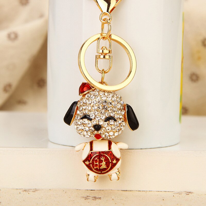 High-end zodiac little tiger car keychain female cute goldfish pendant metal key chain ring rhinestone gift