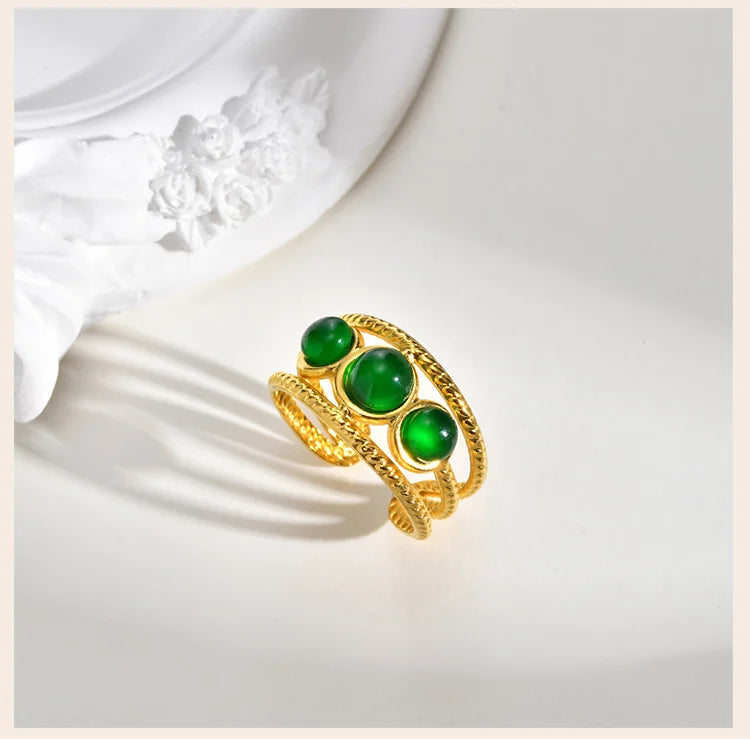 Luxury Bohemian Turquoise Ring for Women, Fashion Stainless Steel Nature Stone Open Adjustable Rings Boho Jewelry - Charlie Dolly