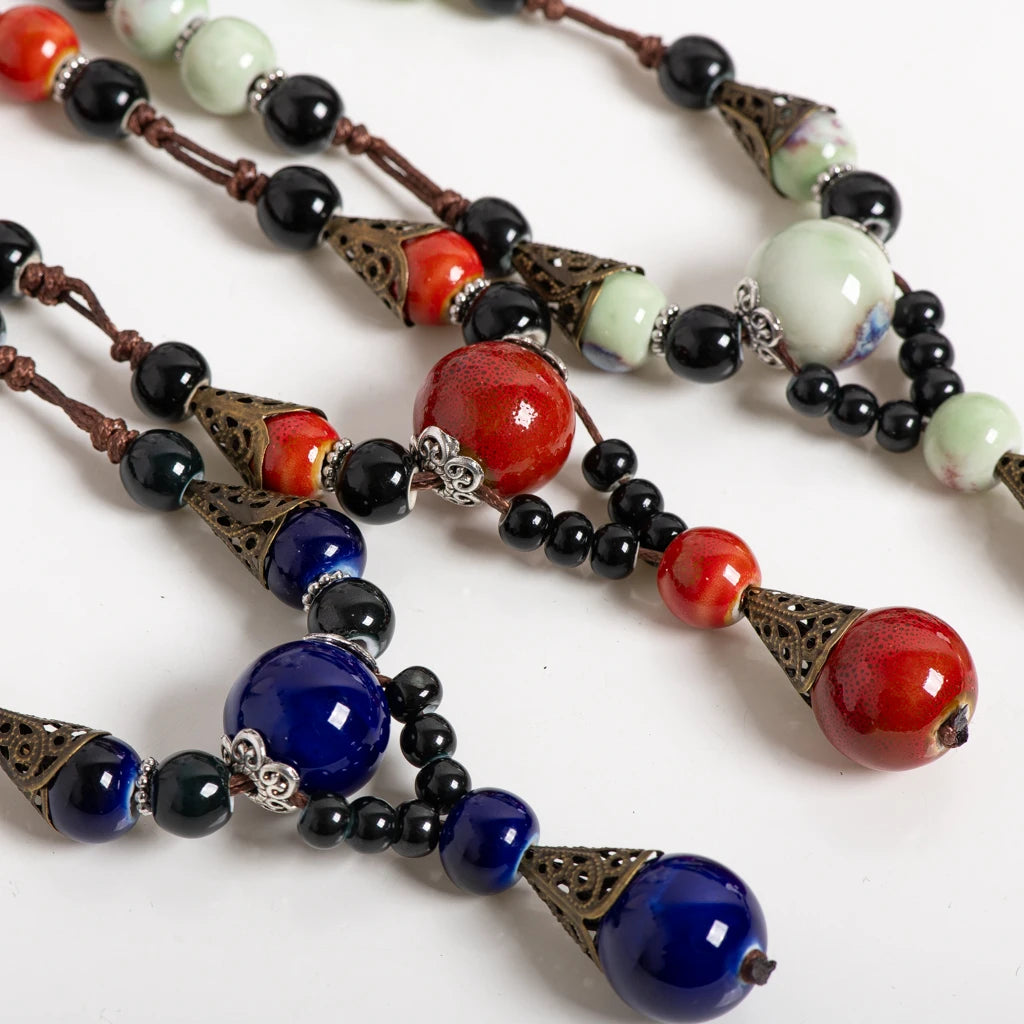 Ceramic Bead Stone Shell Long Necklace Jewelry
