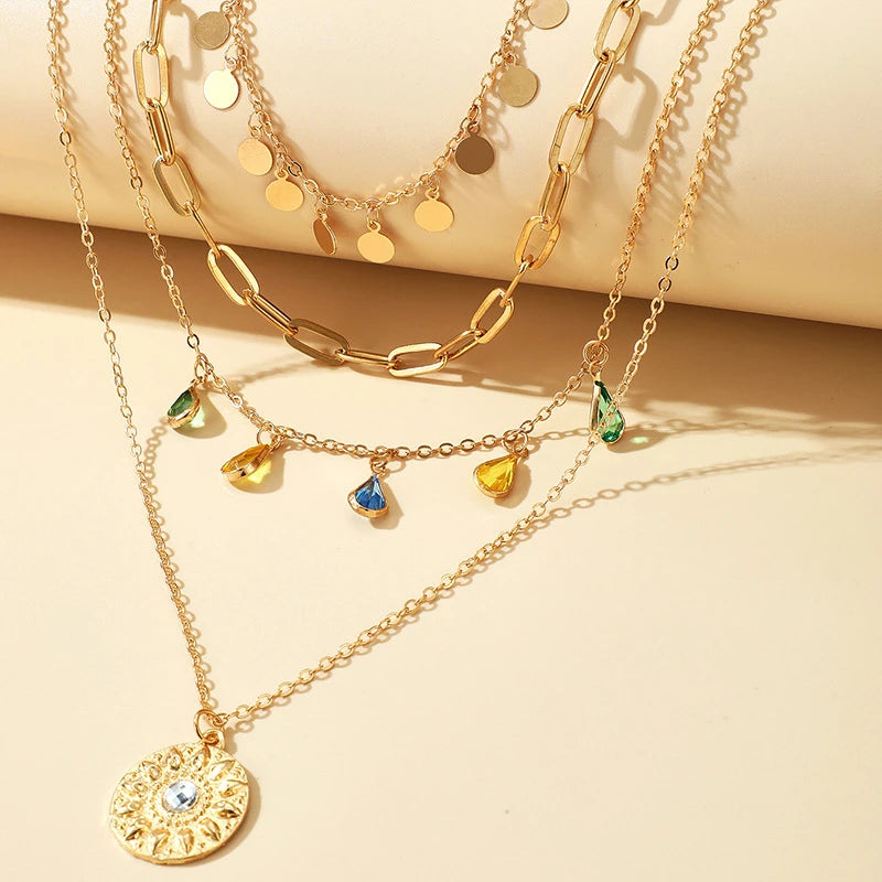 Sequin Tassel Star Moon Layered Choker Necklace Jewelry