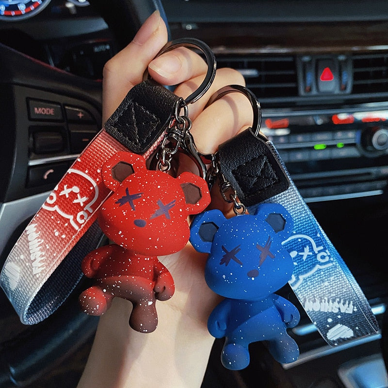 Cute Resin Keychain Charm Tie The Bear Pendant For Women Bag Car KeyRing Mobile Phone Fine Jewelry Accessories Kids Girl Gift