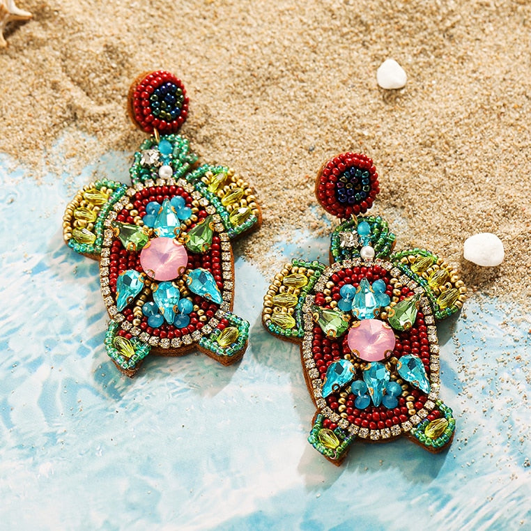 Bohemia Colorful Seed Beads evil eye Flower Drop Earrings For Women Handmade Tassel swan Statement Dangle Earrings Jewelry