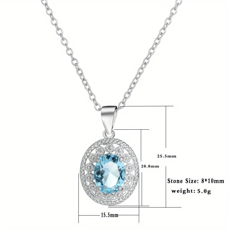 Blue Crystal Lotus Flower Pendant Necklace, Cubic Zirconia Yoga Prayer Talisman
