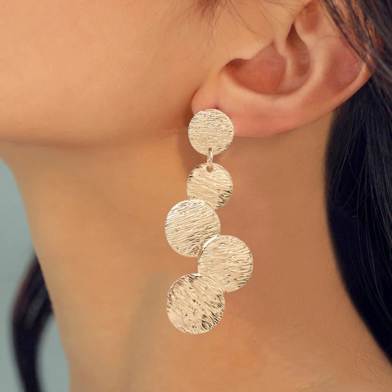 Irregular Disc Multilayer Long Drop Earrings Jewelry