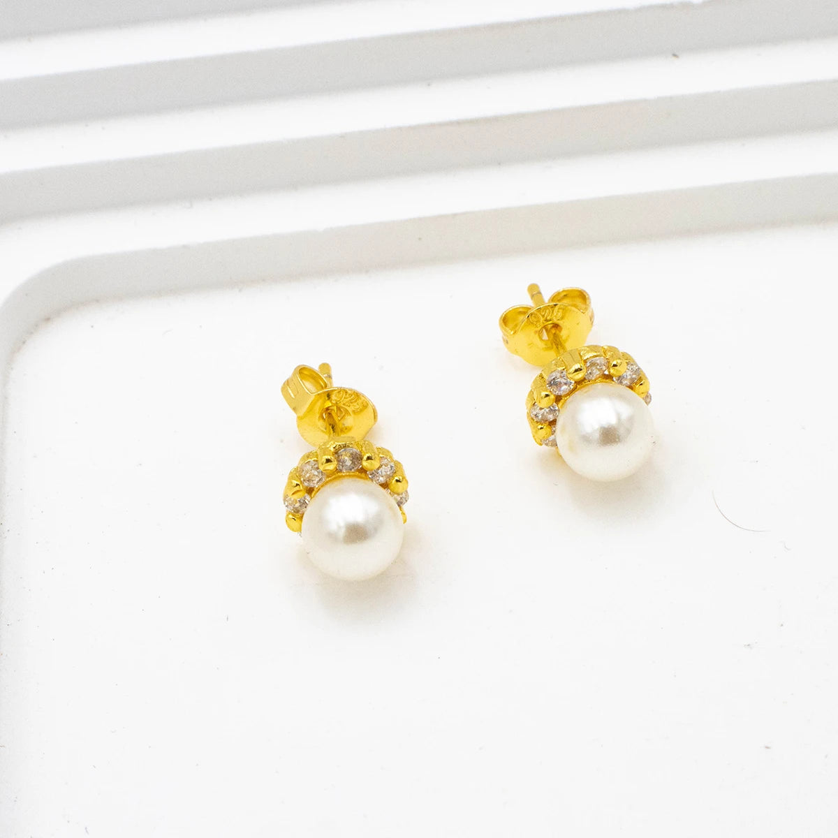 Pearl Zircon Gold Stud Earrings Jewelry