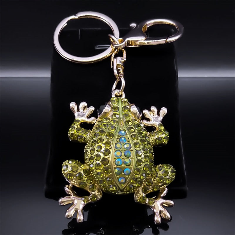 Green Rhinestone Frog Keyring Animal Keychain Pendant Bag Accessories Party Wedding Birthday Gift Jewelry attache porte clef
