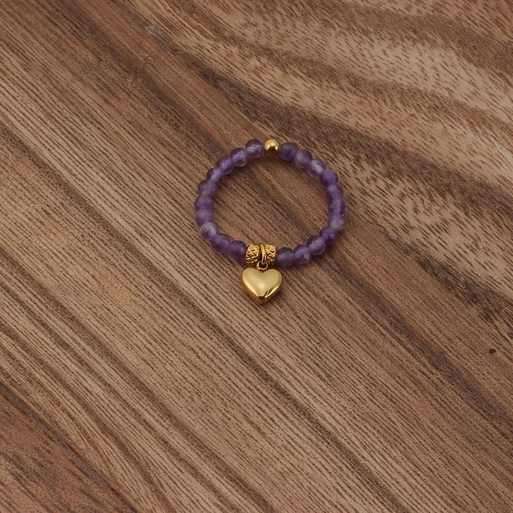 Crystal Stone Beaded Boho Ring — Amethyst, Moonstone & Turquoise