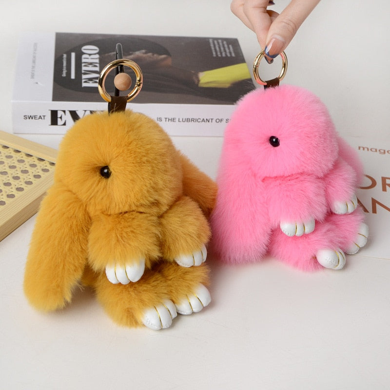 15CM Charm Real Fur Pompom Rabbit Keychain For Luxury Women Bag Men Car KeyRing Girl Gifts Cute Doll Plush Key Chains Pendent