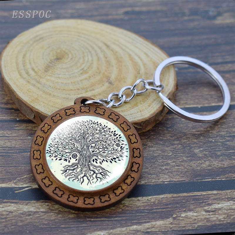 Retro Wooden Keyrings Celtic Tree of Life Photo Glass Cabochon Keychain Holder Key Rings Charm Jewelry gifts Keychain for Women