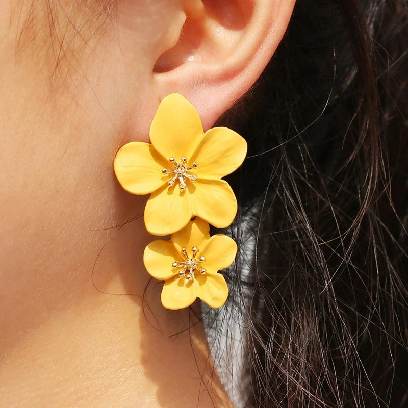 Metal Flower Stud Earrings Jewelry