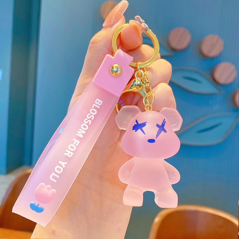 Cute Resin Keychain Charm Tie The Bear Pendant For Women Bag Car KeyRing Mobile Phone Fine Jewelry Accessories Kids Girl Gift