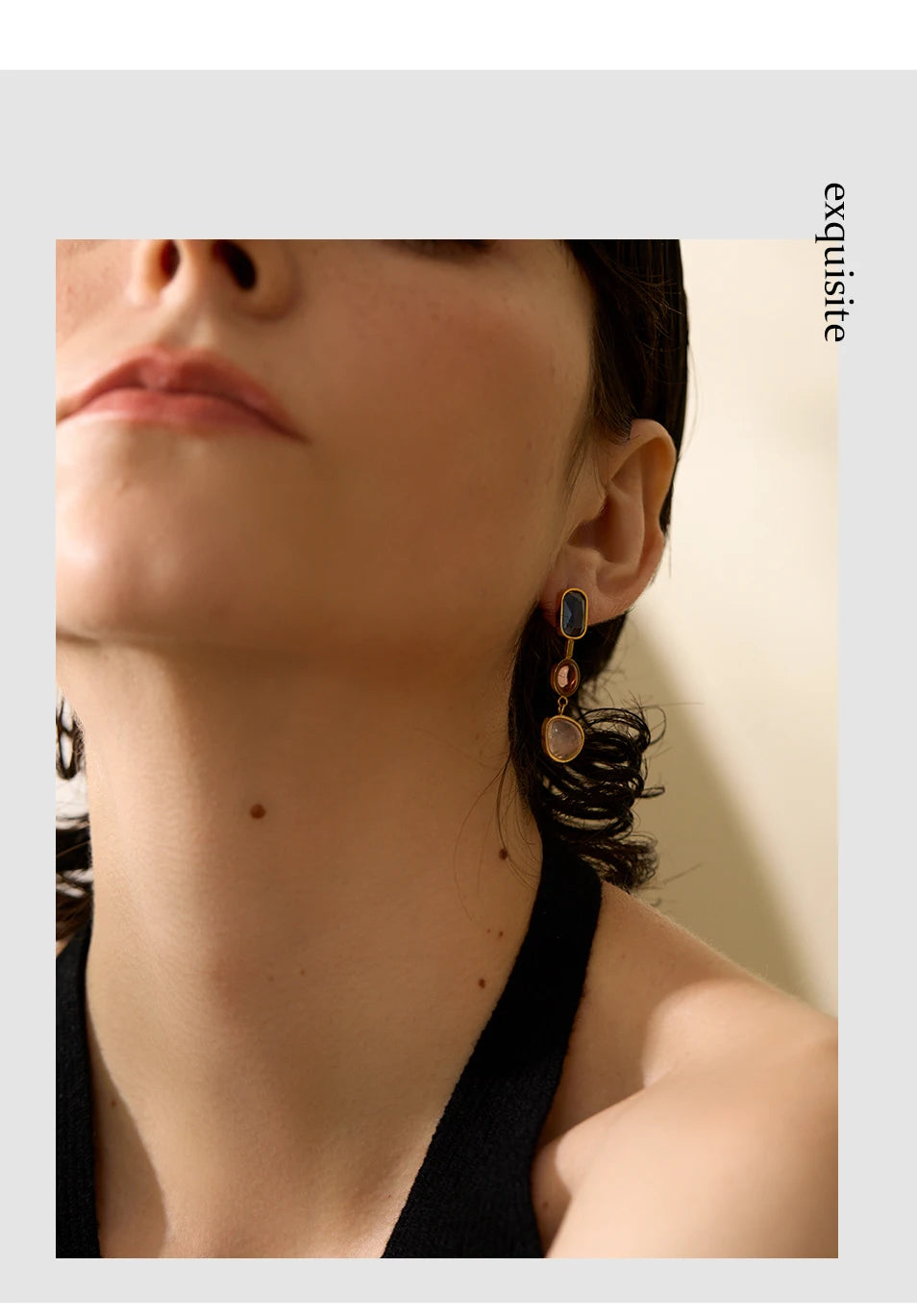 Natural Stone Geometric Gold Drop Earrings Jewelry