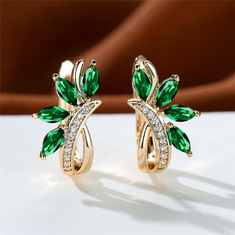 Cute Flower Light Blue Zircon Earrings Multicolor Crystal Stone Hoop Earrings Trendy Gold Color Wedding Earrings For Women