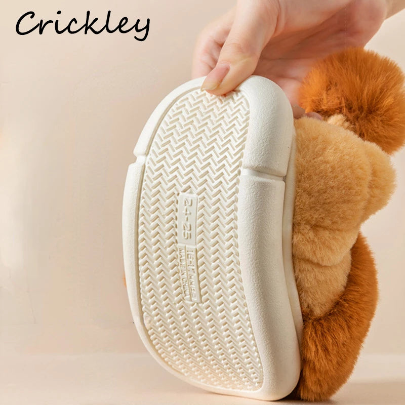 Cartoon Lion Children's Winter Shoes Cute 3D Animals Floor Slippers For Kids Flats Warm Plush Design Child Girls Boys Slippers - Charlie Dolly