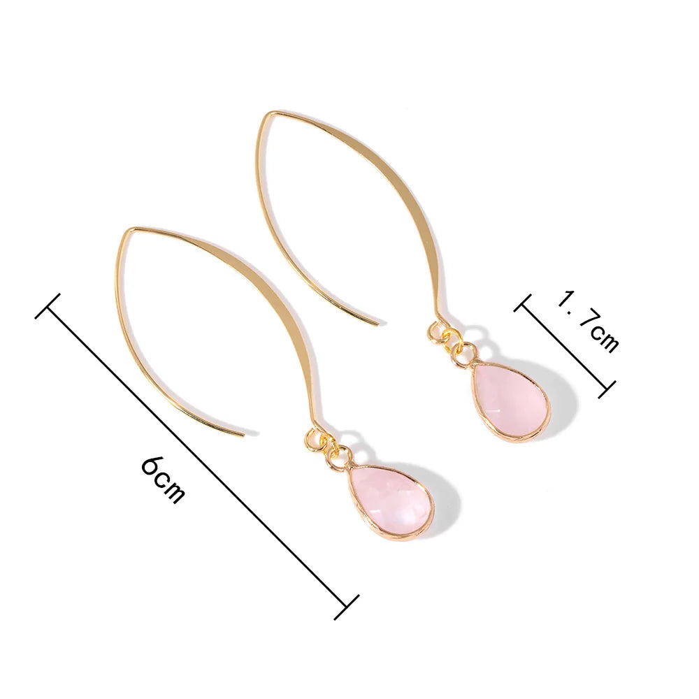 Natural Stone Teardrop Dangle Earrings, Amethyst Rose Quartz Elegant Party Jewelry