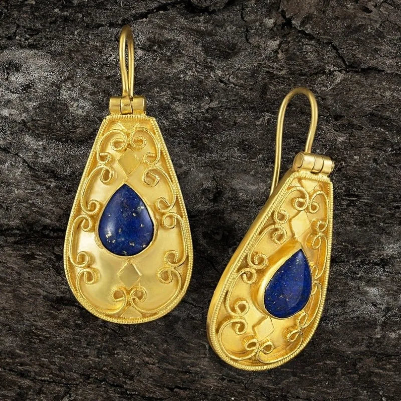 Court Style Vintage Synthetic Lapis Lazuli Waterdrop Dangle Earrings for Women Luxury Elegant Banquet Celebration Jewelry Crafts - Charlie Dolly