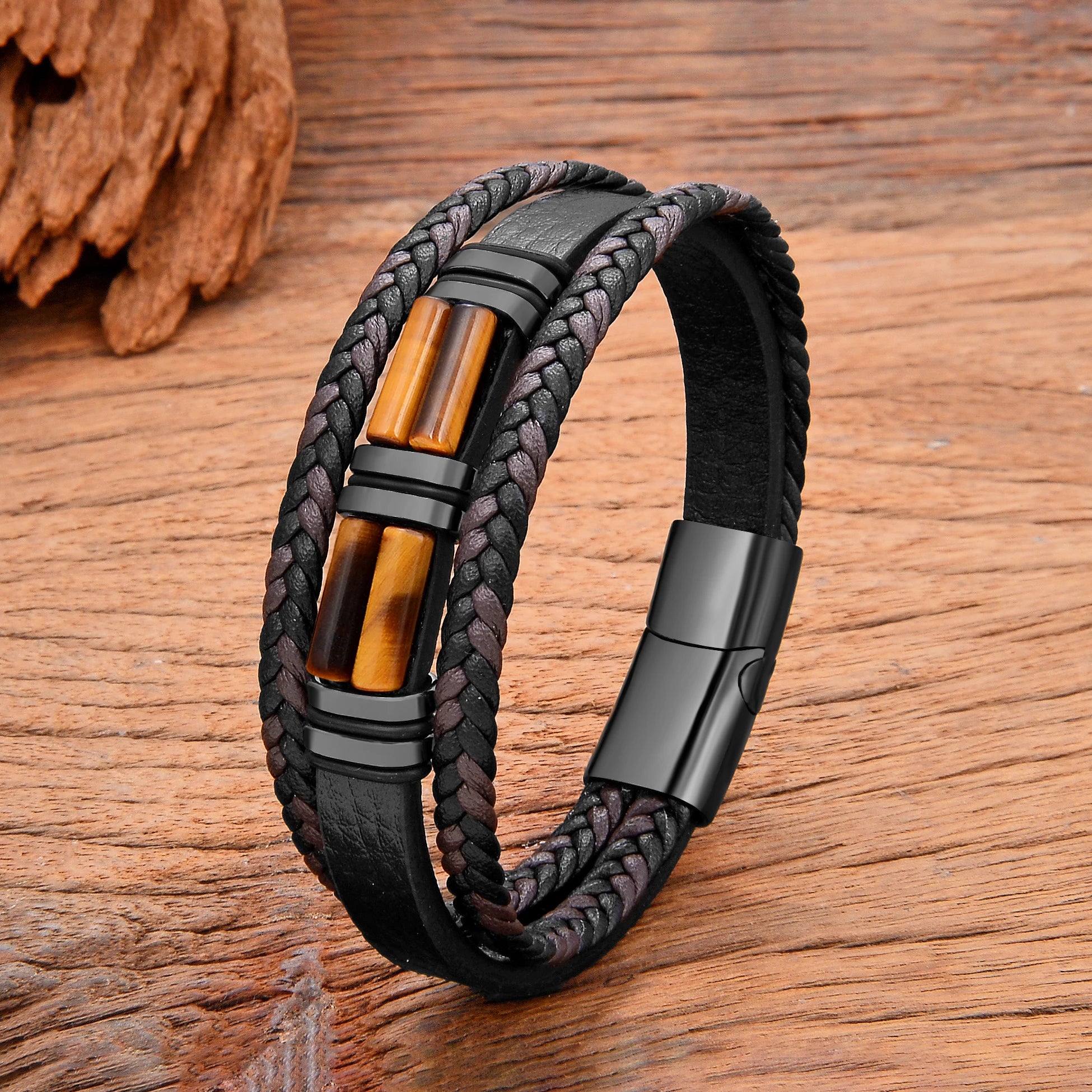 Natural Stone Leather Cuff Bracelet