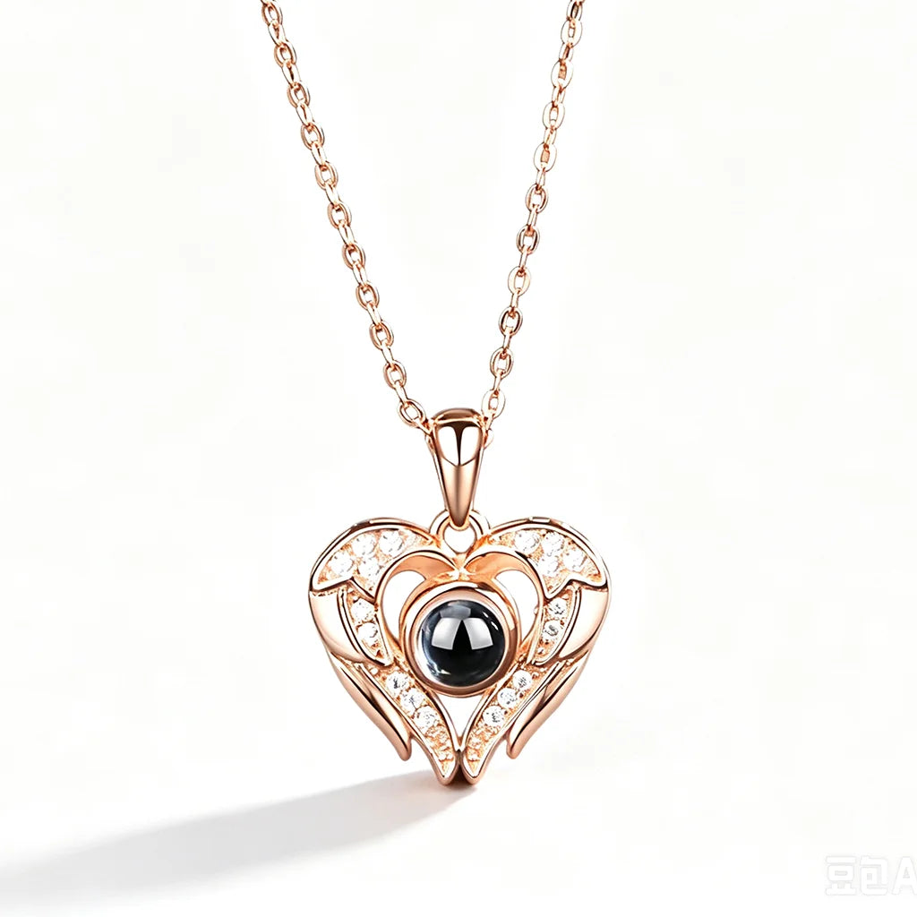 Projection Necklace, I Love You in 100 Languages, Zircon Heart Pendant Gift