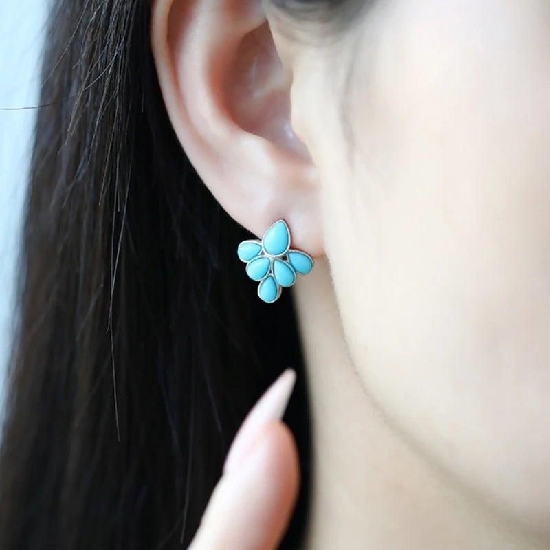 GEEZENCA 925 Silver Lapis Lazuli Turquoise Leaf Stud Earrings Women Gold Plated Trendy Dainty Lightweight Statement Earring Gift - Charlie Dolly