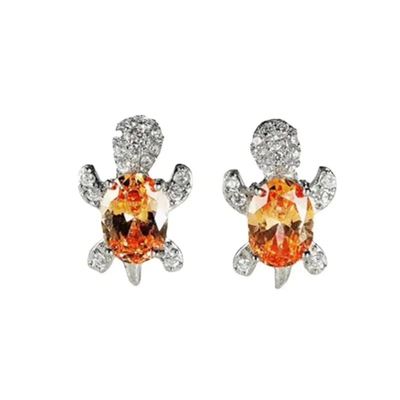 Sea Turtle Necklace & Earrings Set of 3, Silver-Plated Multi-Color Glass Ocean Jewelry