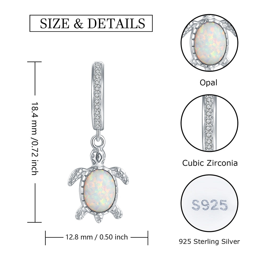 925 Sterling Silver Opal Sea Turtle Dangle Drop Earrings Nature Ocean Cute Animal Jewelry Birthday Gifts for Women Girls Lovers
