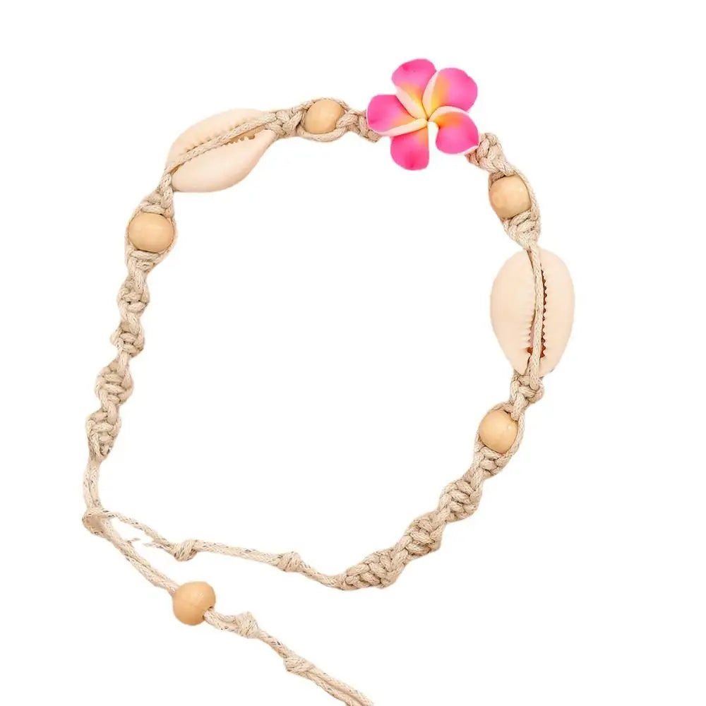 Starfish, Conch Shell and Flower Bead Boho Anklet