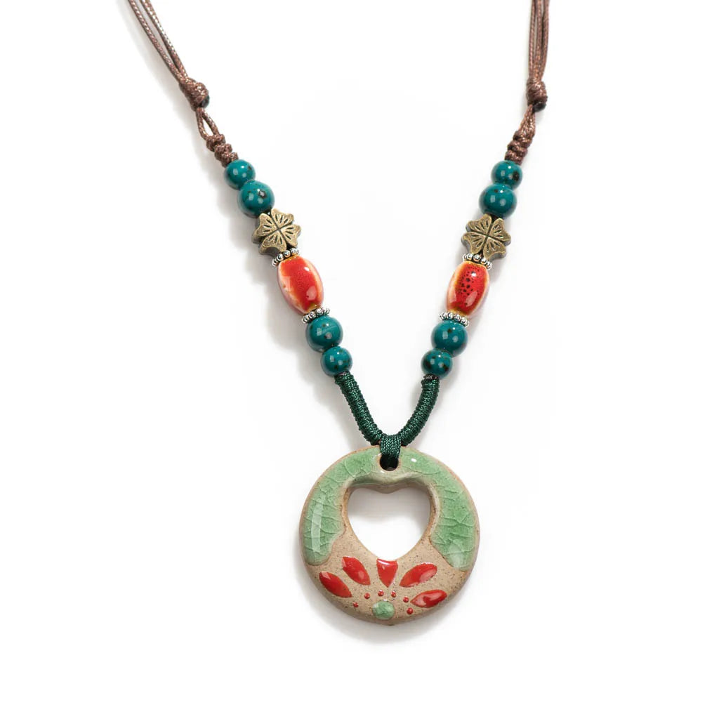Handmade Ceramic Ethnic Pendant Necklace Jewelry